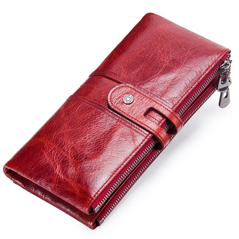 Contact's Women Purses Long Zipper Genuine Leather Ladies Clutch Bags Card Holder Wallet