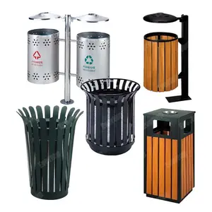 Trash Bin Manufacturer Colored Bin Funnel Lid Outdoor Dustbin Metal Trash Bin Garden Rubbish Waste Bin Commercial Waste Receptacle