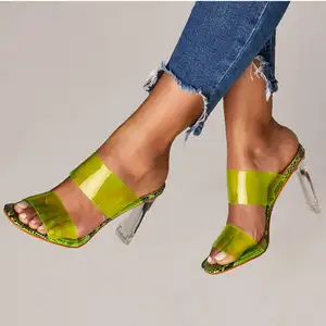 CSS104 latest fashion crystal heel pvc mulse shoes pvc strap sandals
