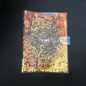 Transparan PVC Sampul Buku Plastik Kustom Pengisi Diary Penutup Mengalir Emas Payet dan Glitter Planner Cover