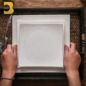 10 Inch High End Restaurant Dining Plate Ceramic Edge Curl up White Wholesale <strong>square</strong> Bone China Ceramic <strong>Dinner</strong> Plate <strong>Sets</strong> - Product Image 2