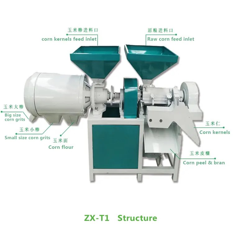 Vendita calda ZX-T1 Mais rettifica e Fresatura Macchina di mais peeling e mais grane che fanno combinato pianta casa agricoltori uso kenya india