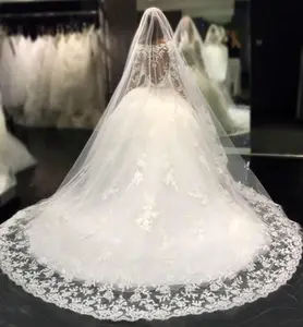 Vestido de noiva luxuoso, com miçangas, pura, de tule, manga comprida, plus size, cristal, vestido de casamento