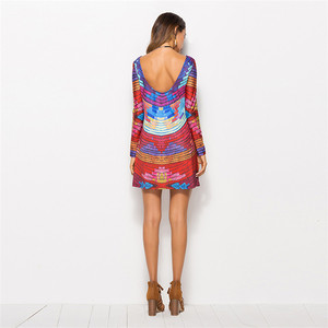 Guangzhou Usine Sexy <span class=keywords><strong>De</strong></span> Mode Lâche Coloré Rayé <span class=keywords><strong>Dos</strong></span> <span class=keywords><strong>Nu</strong></span> Manches Longues T-shirt Robes Pour Femmes - Product Image 6