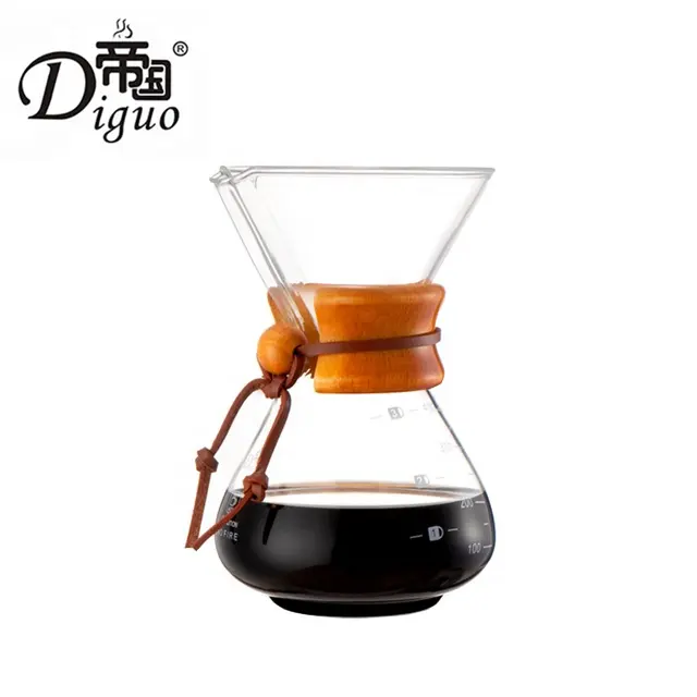 Diguo 400ml800mlティーコーヒーシェアポットガラスウッドハンドル注ぐコーヒーメーカー