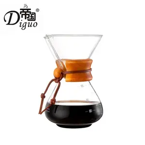 Diguo 400Ml 800Ml Thee Koffie Delen Pot Glas Hout Handvat Giet Over Koffiezetapparaat