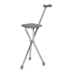 Aluminum Lightweight Folding Walking Stick Seat Crutch Stool Seat Cane