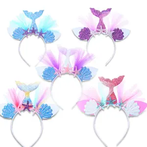 Genya Mermaid Headband Với Hoa Sequin Hairband Mermaid Vương Miện Bãi Biển Phụ Kiện Đám Cưới Sao Biển Headband