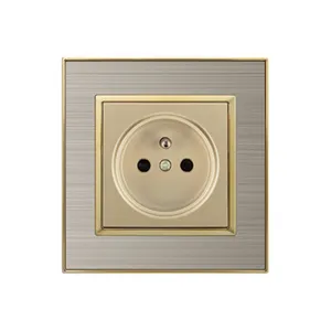 Single French EU 16A 2-Pin AC Wall Power Socket Stainless stahl Frame And Center Function Part French Outlet Socket