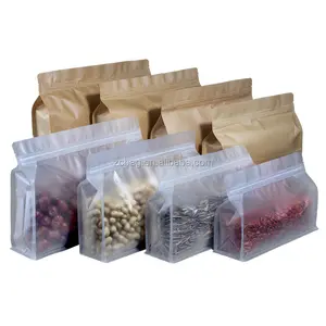 Mocha Storage Package Coffee Bag Degassing Valve Plastic Clear Brown Kraft Custom-Size Food Pocket Flat Bottom Reclosable Bags