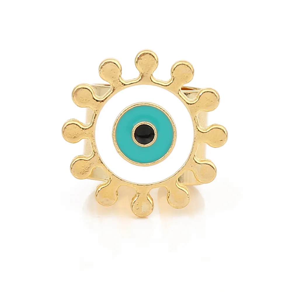 Blue white enamel devil eye cute lucky eye charm size 6 7 8 women girl finger ring jewelry