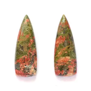 Top Quality 10x30mm Natural High Polish Unakite Smooth Long Trillion Shape Flatback Cabochon Loose Gemstone For Making Jewelry