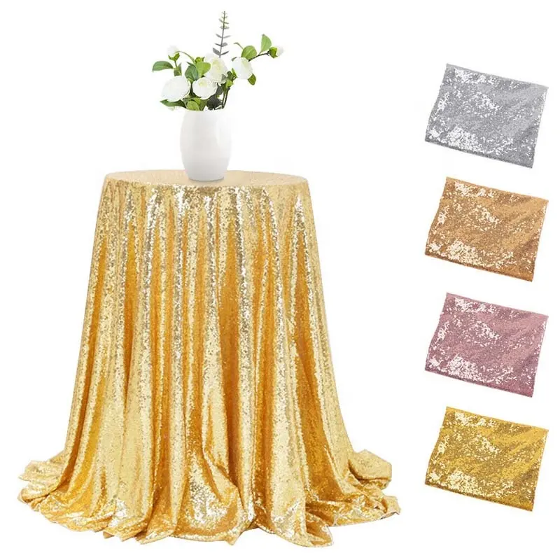 60/80/120cm Sparkly Material Cloth Rose Gold Sequin Glitter Round Tablecloth Wedding Party Decor