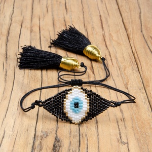 Moyamiya miyuki delica cuentas de semilla nazar boncuk amuletos poderosos de cuentas turco ajustable de la borla de la pulsera - Product Image 4