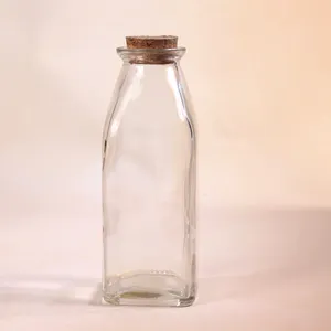 Botella de cristal cuadrada para bebidas y zumo, botella de cristal con corcho para bebidas y alimentos, 350ML
