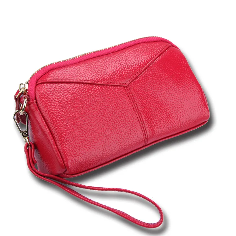 2024 New arrival women genuine leather clutch hand bags pouch evening bag with zipper pockets