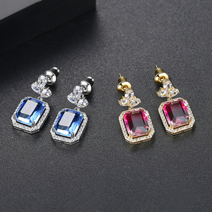 LUOTEEMI Arco Iris grandes pendientes al por mayor colorido cuadrado <span class=keywords><strong>grande</strong></span> cristal gota pendiente circón joyería - Product Image 5