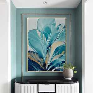 Đặt Hàng Số Lượng Lớn Tường Nghệ Thuật Thương Mại Trừu Tượng Bắc Âu Tường Nghệ Thuật Vàng Và Màu Xanh Màu Nước Vải In Tranh Với Khung Phao - Product Image 4