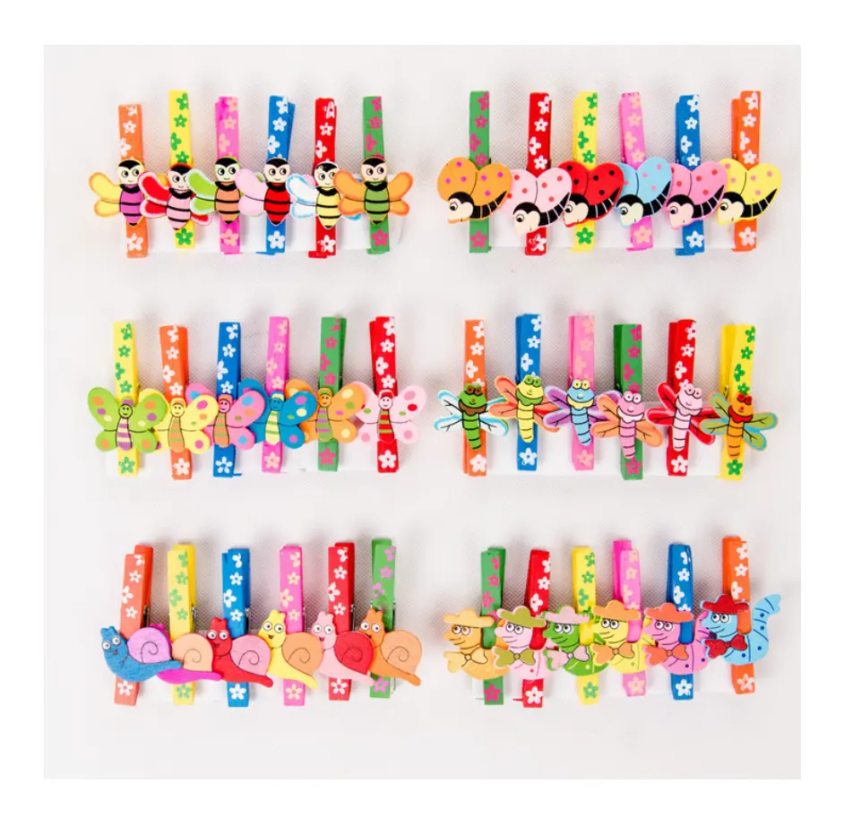 Cute color animals wood clothespins paper hanging clips wooden Children clothes pegs