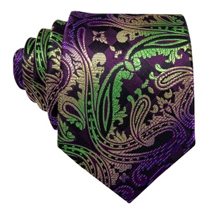 <span class=keywords><strong>Cravate</strong></span> classique brodée vert violet cachemire bouton de manchette Hanky Gravata cravates en soie pour hommes Vente en gros - Product Image 2