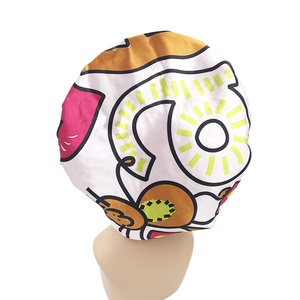 2024 Design imprimé personnalisé Extra Large Xl taille étiquette privée Nylon Satin Fabricant doublé Jumbo jaune blanc Turban bonnet de <span class=keywords><strong>douche</strong></span> - Product Image 3