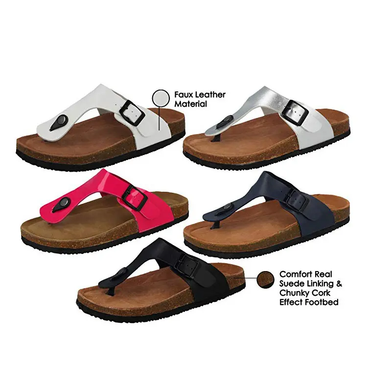 Flache leichte Sandale mit verstellbarem Riemen Single Buckle Summer Slide Cork Sohle Hausschuhe für Frauen Sandalen Großhandel