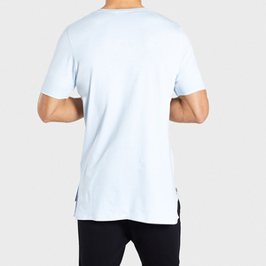 Venta al por mayor de encargo Camiseta de algodón liso recto con espalda alargada bajo los hombres camiseta de - Product Image 2