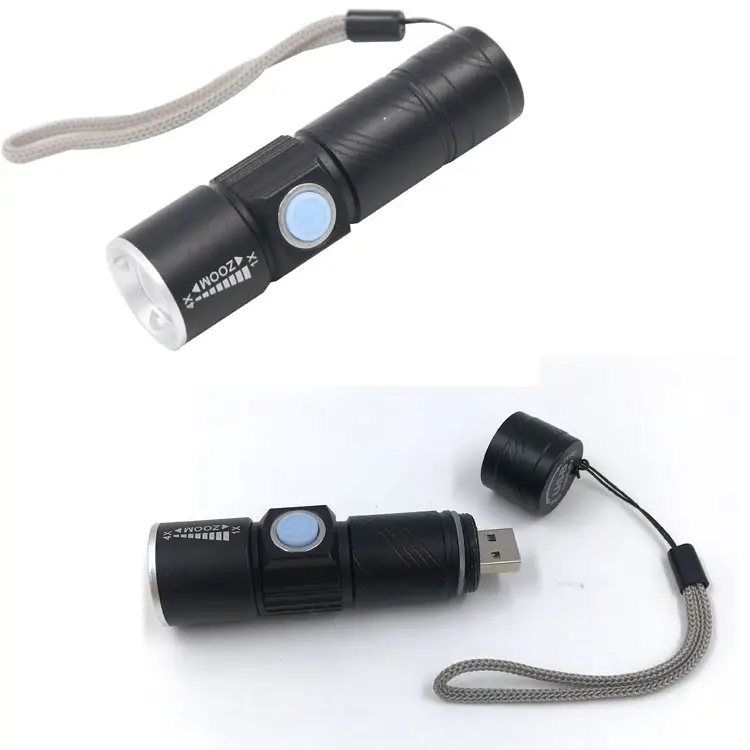 Customized Super bright tactical Camping mini pocket torch lights zoomable rechargeable USB work light led flashlight