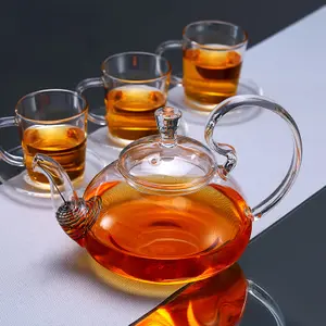 चायदानी गिलास सुराही थोक हाथ से बने उच्च गुणवत्ता उच्च Borosilicate ग्लास संभाल और ढक्कन के साथ/लक्जरी कॉफी और चाय सेट