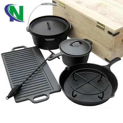 Hot sell outdoor cookware set camping pot set 7 pcs cast iron dutch oven set