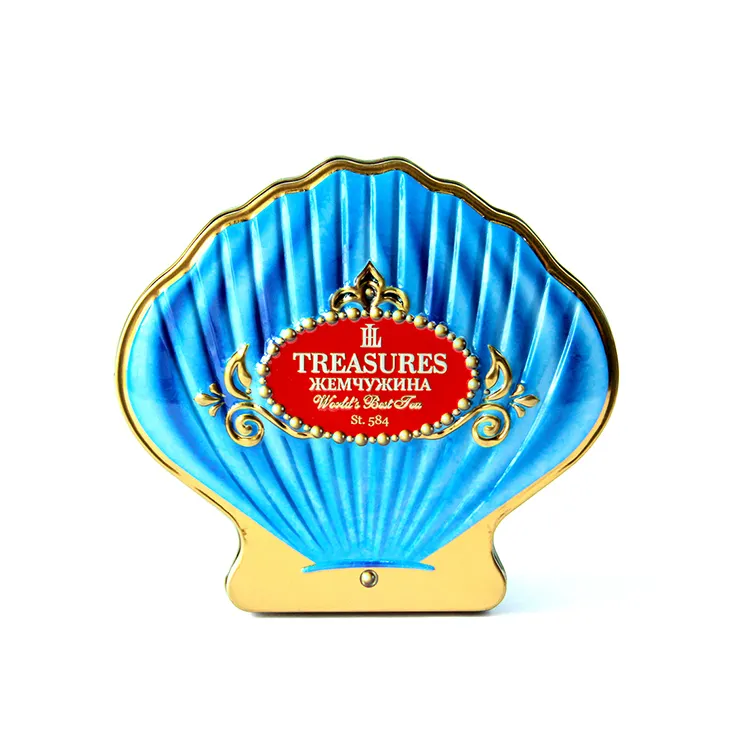Wholesale seashell shape metal candy cookie container high quality tin box for kids gift cans