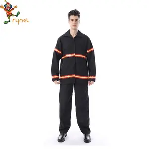 Adultos hombres negro traje de bombero vestido fácil Cosplay traje