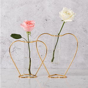Set di 2 di Vetro Decorativo Del <span class=keywords><strong>Cuore</strong></span> Del Fiore <span class=keywords><strong>Vaso</strong></span> D'oro <span class=keywords><strong>Vaso</strong></span> di Supporto In Metallo Con Cerniera Germoglio di Prova Tubi Vasi Display - Product Image 1