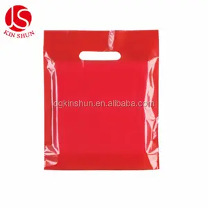 9x12 Inches LDPE Plastic Red Reusable Die Cut Shopping Bags with Handle Recyclable Merchandise Bags for Shopping