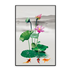 Chinese Stijl Klassieke Kunstwerk Wall Decor Gedrukt Lotus Bloem Schilderij