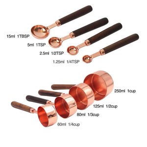 OEM <strong>Kitchen</strong> <strong>Accessories</strong> Stainless Steel <strong>Gold</strong> Copper Measuring Cups and Spoons Set Acacia Wooden Handle Measuring Cups - Product Image 5