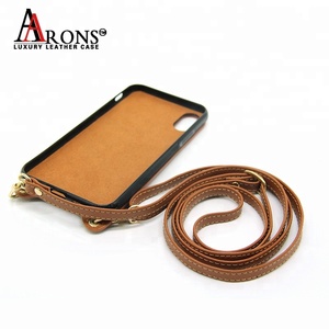 bandolera cuero Real de la caja de la contraportada del teléfono con cordón de la correa para <span class=keywords><strong>el</strong></span> cuello para iPhone X XS X Max - Product Image 4