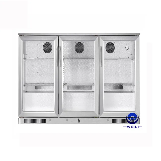 318L Spezielle Edelstahl Oberfläche 3 Türen Softdrink Display Kühlschrank Mit Temperatur Teller