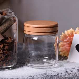 Clear Glass Canister Snack Sugar Treat Tea Storage <strong>Jar</strong> Wooden Lid Kitchen Decor Storage <strong>Spaghetti</strong> <strong>Jar</strong> - Product Image 5