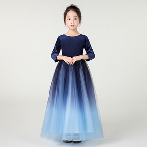 Elegante Abito da Cerimonia per Bambine in Tessuto Blu con Fiocco, Vestito Senza Maniche con Collo Tondo per Ragazze - Product Image 4
