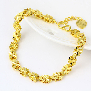 AL0004 Xuping สร้อยข้อมือโลหะผสมชุบทอง24K,สร้อยข้อมือโคลเวอร์สี่แฉก + สร้อยข้อมือใบโคลเวอร์ + เครื่องประดับนำโชค - Product Image 6