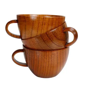 Hot Selling Natural Jujube Big Coffee Mugs、Japanese Brown Wood Soup BowlsとHandle