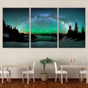 Cuadro Sobre Lienzo Pintado <span class=keywords><strong>a</strong></span> <span class=keywords><strong>Mano</strong></span> Imagen de Árbol Colorido Arte Aurora Borealis Nature Landscape Moderna Decoración de Pared - Product Image 4