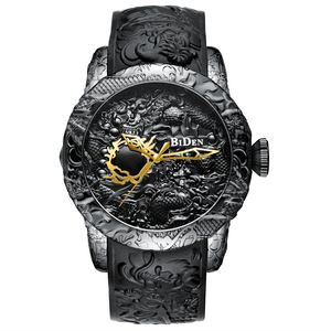 Reloj Biden 0129, Nuevo Diseño de Moda, Escultura 3D de Dragón, Movimiento Japonés de Cuarzo, Esfera Grande Dorada, Relieve Exquisito, Reloj Creativo - Product Image 3