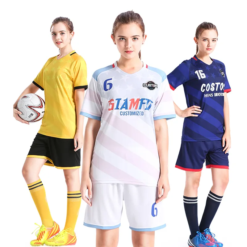 En gros jeunes uniformes de football pour fille blanc maillot de football personnalisé thaïlande vêtements de sport
