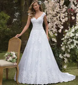 2023 בוהמי שמלות כלה אופנה כלה שמלות V צוואר שרוולים אונליין סגנון חדש שמלות אפריקה לבן חתונה שמלה