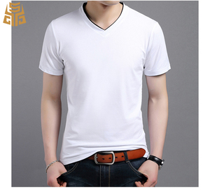 De alta calidad de Color de contraste Collar <span class=keywords><strong>doble</strong></span> capa en blanco con cuello en <span class=keywords><strong>V</strong></span> Hombre novedad agradable camisetas - Product Image 1