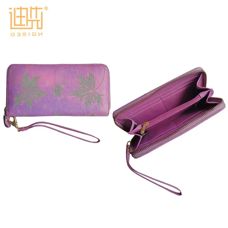 China de moda púrpura PVC impresión elegante largo damas cartera bolsa de dinero