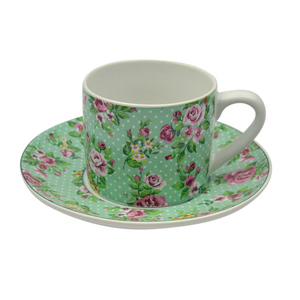 Impreso personalizado de color <span class=keywords><strong>verde</strong></span> de cerámica <span class=keywords><strong>taza</strong></span> de té de porcelana y platillo. - Product Image 1