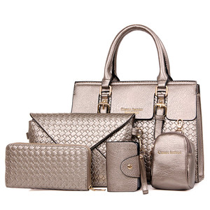2018 Venta caliente hermosa chica clásico de oro de cuero de la pu de 5 en 1 Unidades bolso de mano las mujeres bolso con <span class=keywords><strong>precio</strong></span> barato - Product Image 4